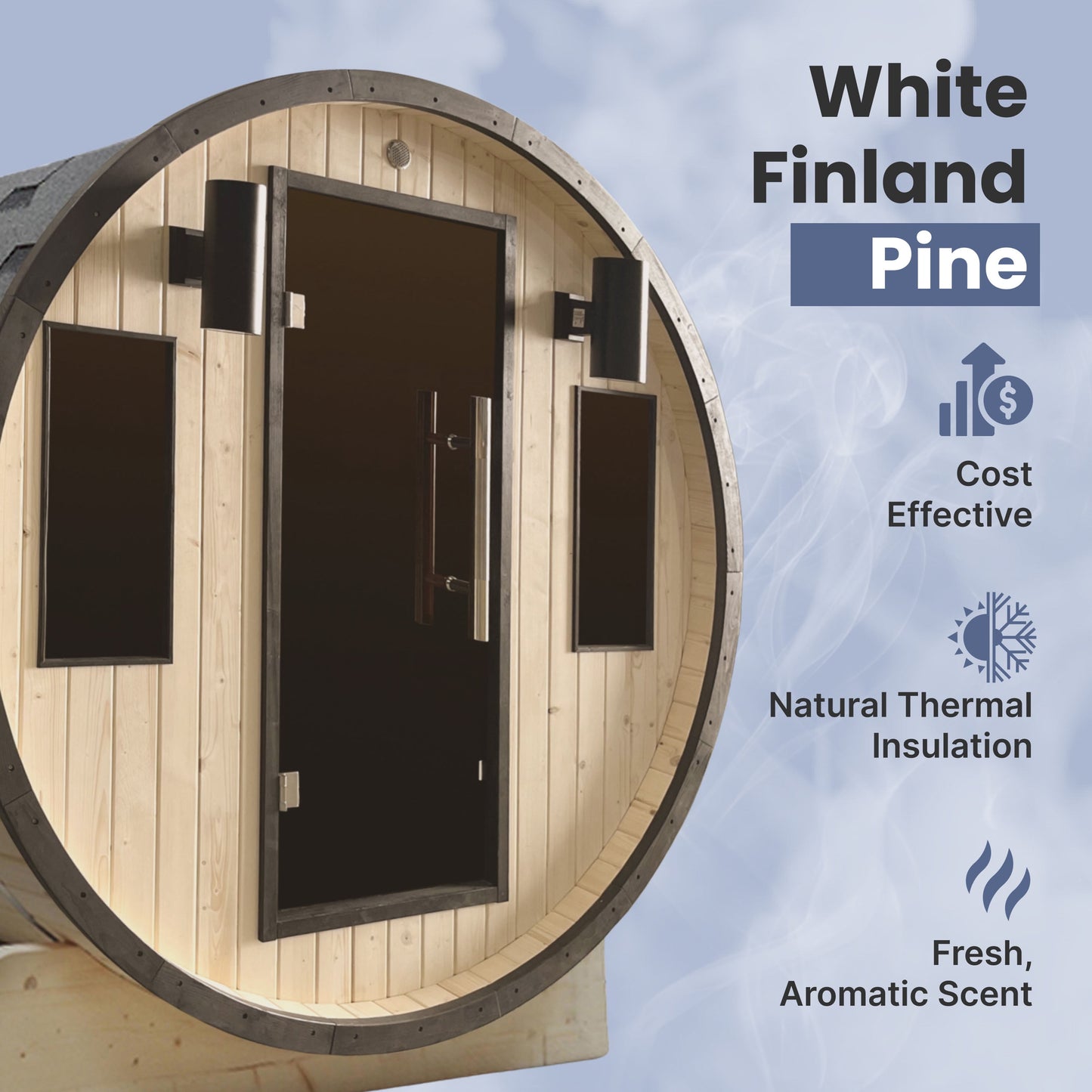 Outdoor 3-4 Person Pine Wood Dry Wet Barrel Sauna with Heater and Roof